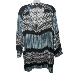 Tolani Collection Boho Tunic Top 1XP Black Blue Modal Geometric Long Sleeve